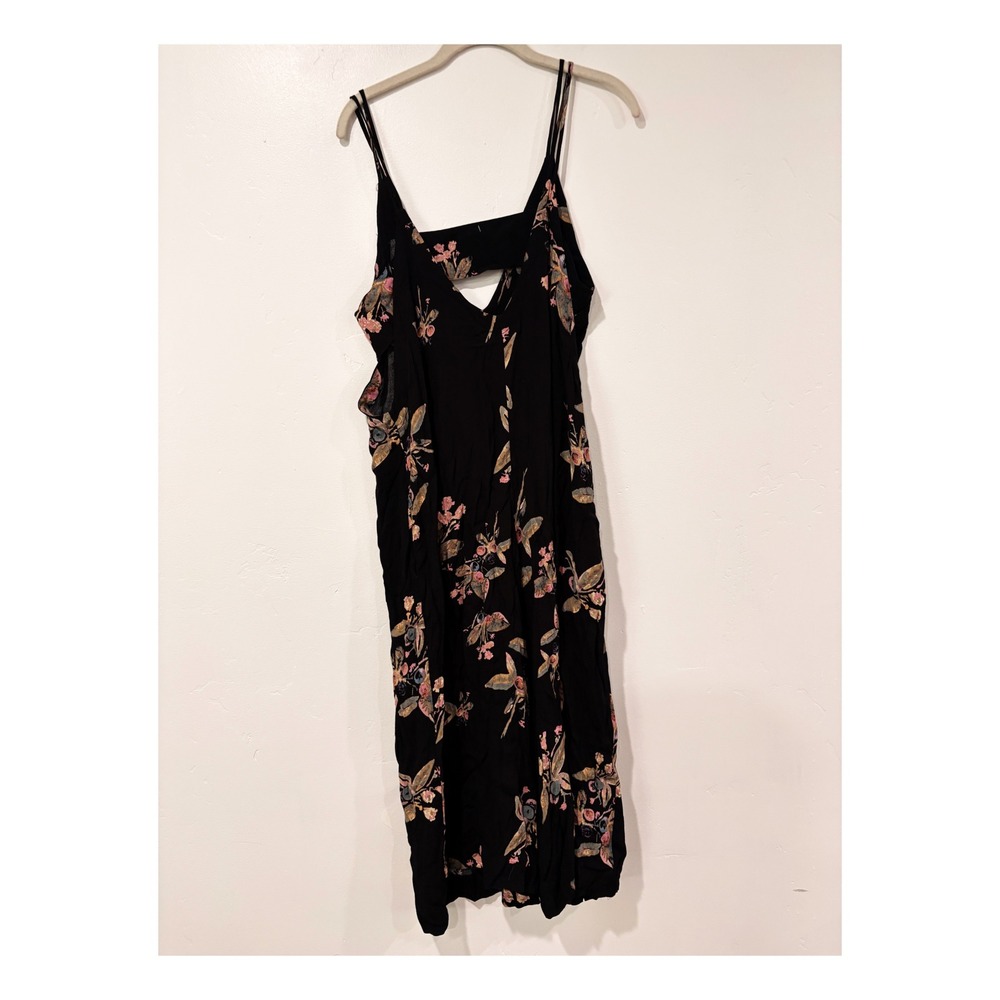 Free People Black Floral Wide Leg Jumpsuit Strappy Open Back Side Button Small